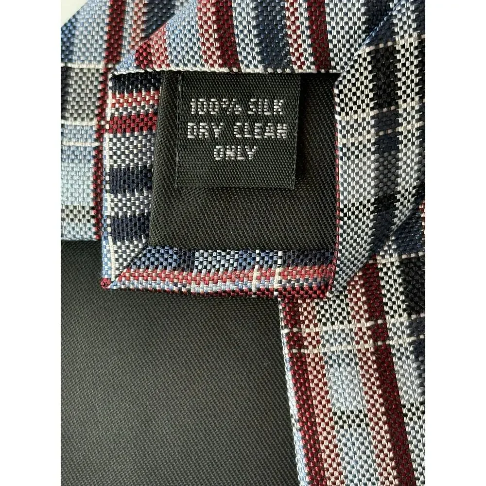 BURMA BIBAS Men's 100% Silk Neck Tie Red White‎ Blue Striped - USA America EUC